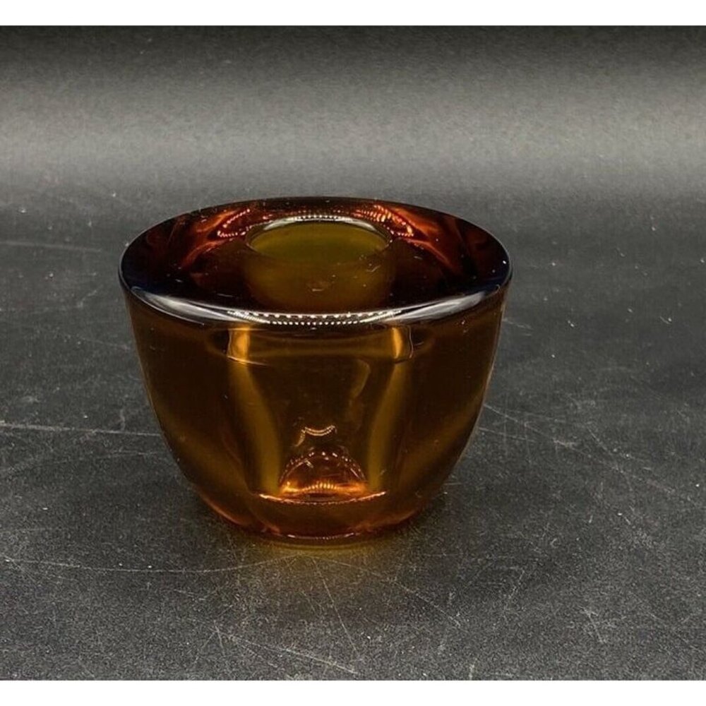 Viking Glass Amber Round 1.75” Candle Stick Holder #451 Vintage